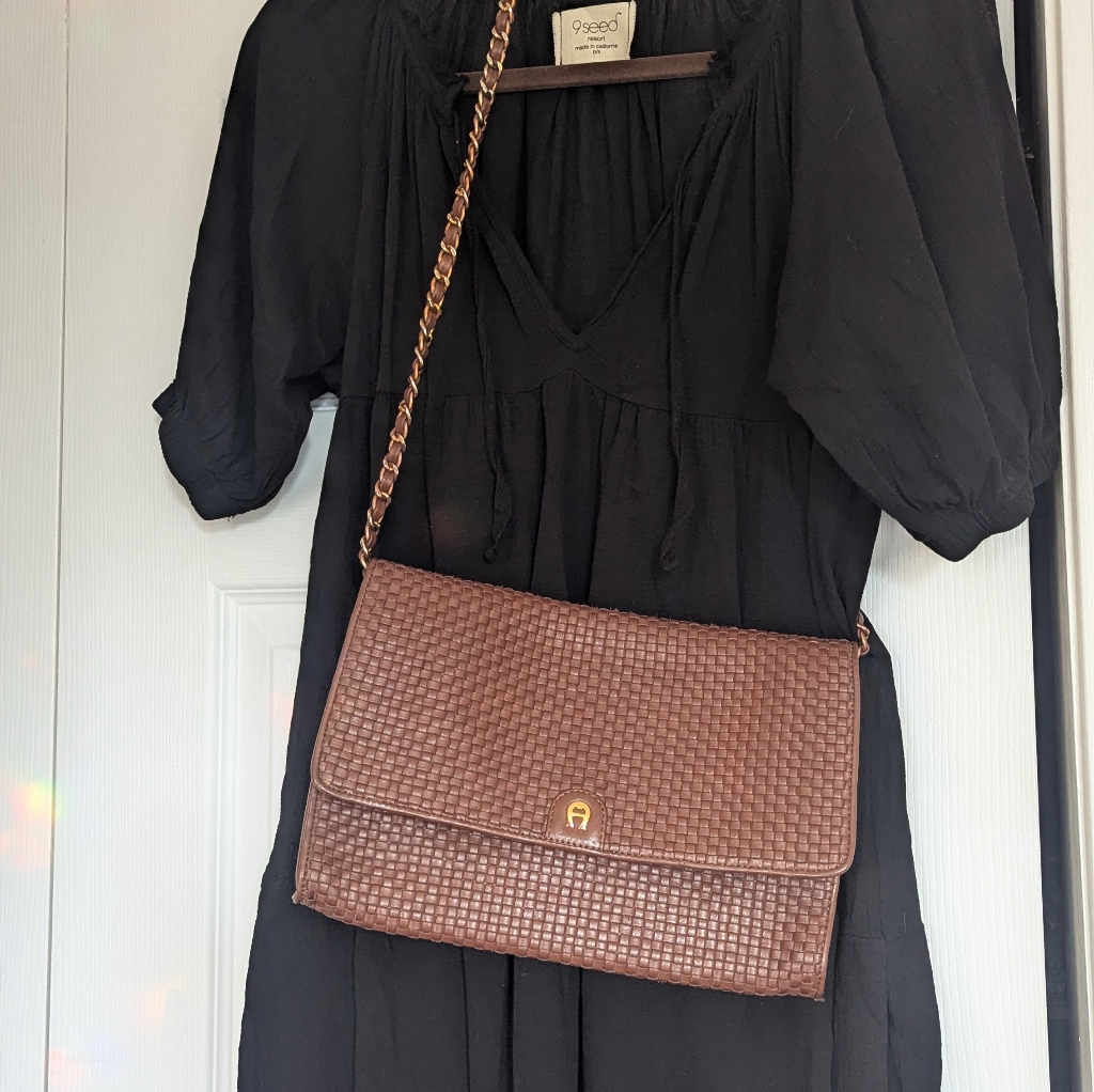 Etienne Aigner Brown Woven Leather Crossbody Bag